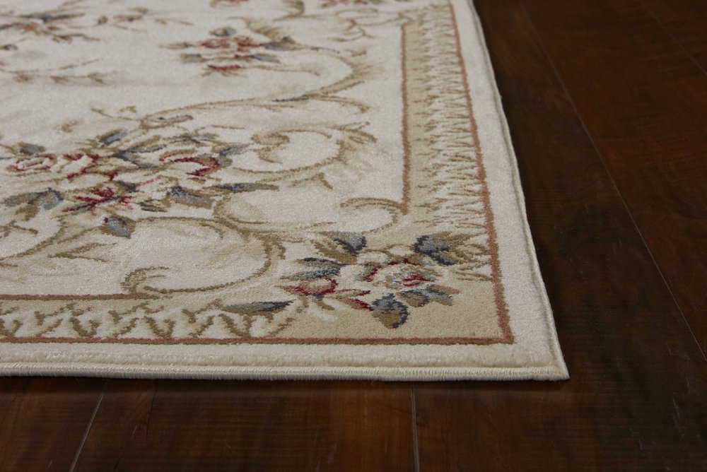 9' X 12' Ivory Red And Green Floral Medallion Area Rug