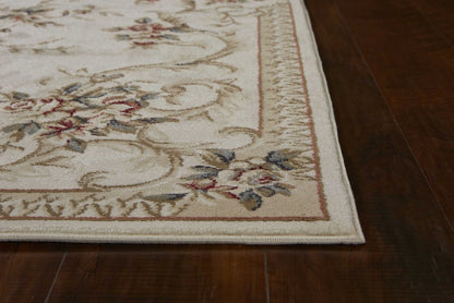 9' X 12' Ivory Red And Green Floral Medallion Area Rug