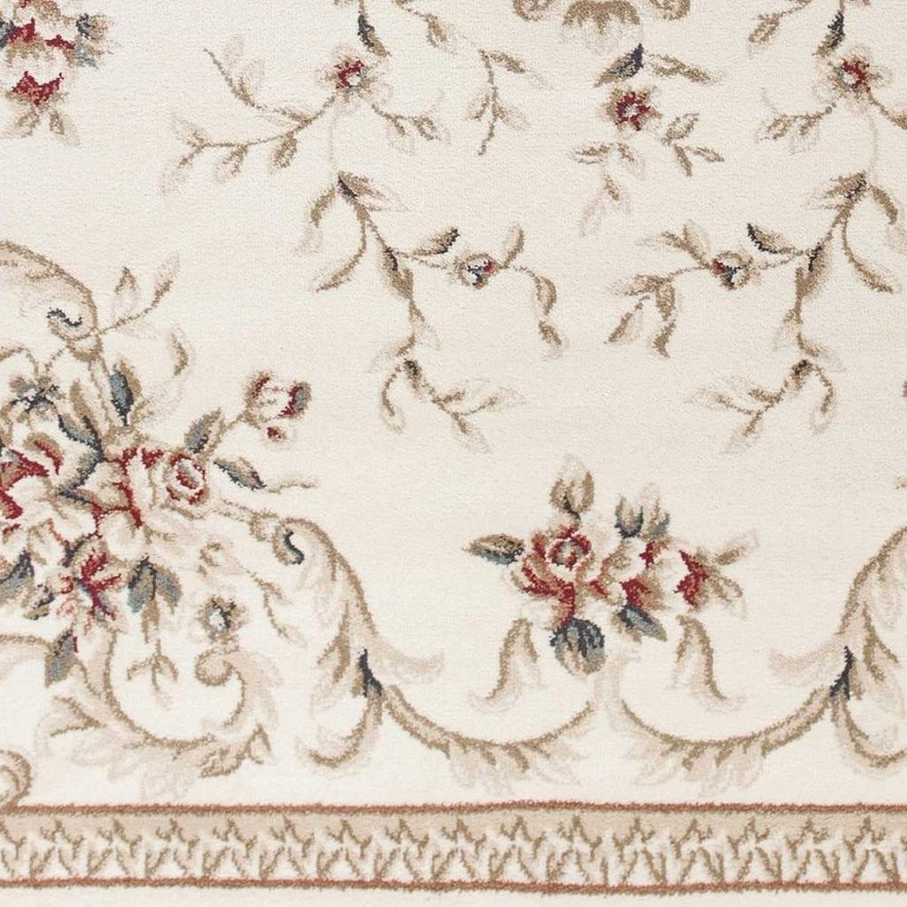 9' X 12' Ivory Red And Green Floral Medallion Area Rug