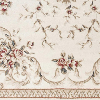 8' Ivory Red And Green Floral Medallion Round Rug