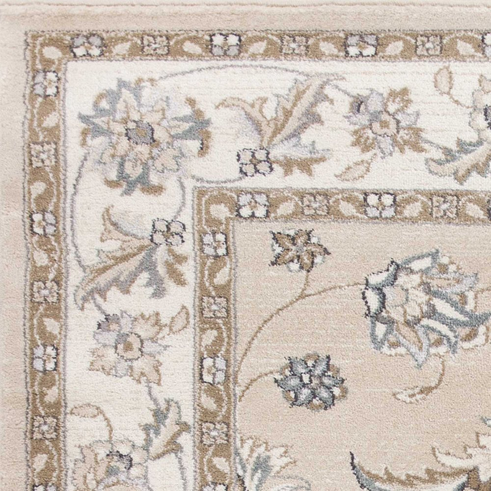 8' Beige And Ivory Floral Medallion Round Rug