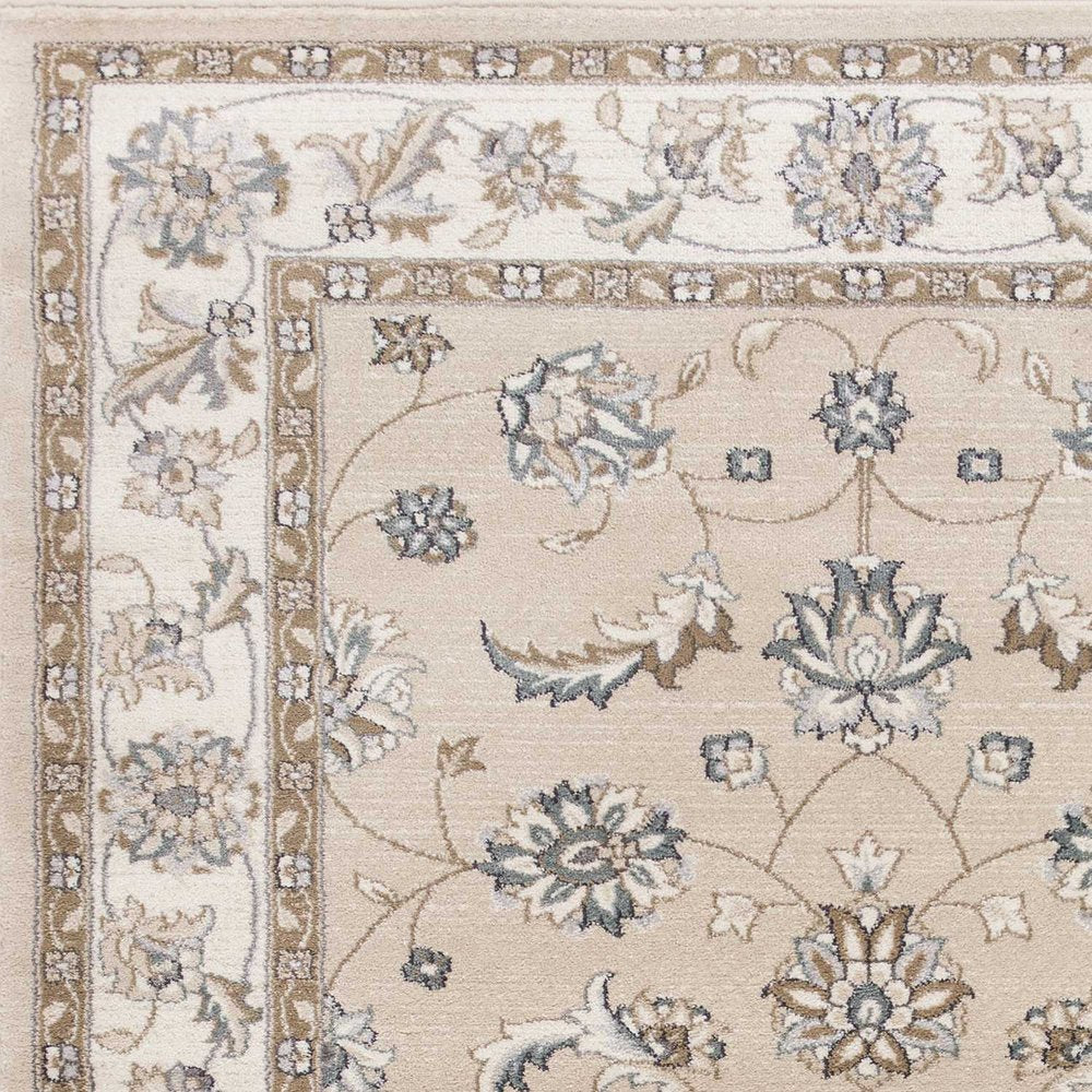 9' X 12' Beige And Ivory Floral Medallion Area Rug