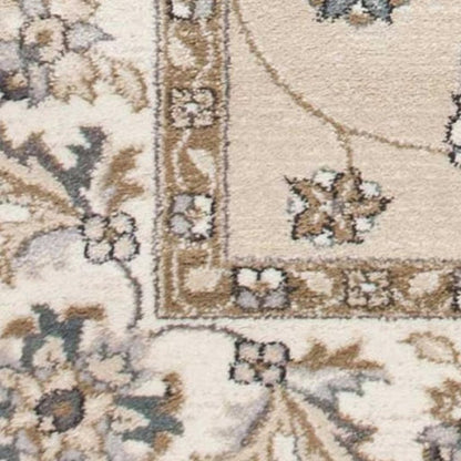 9' X 12' Beige And Ivory Floral Medallion Area Rug