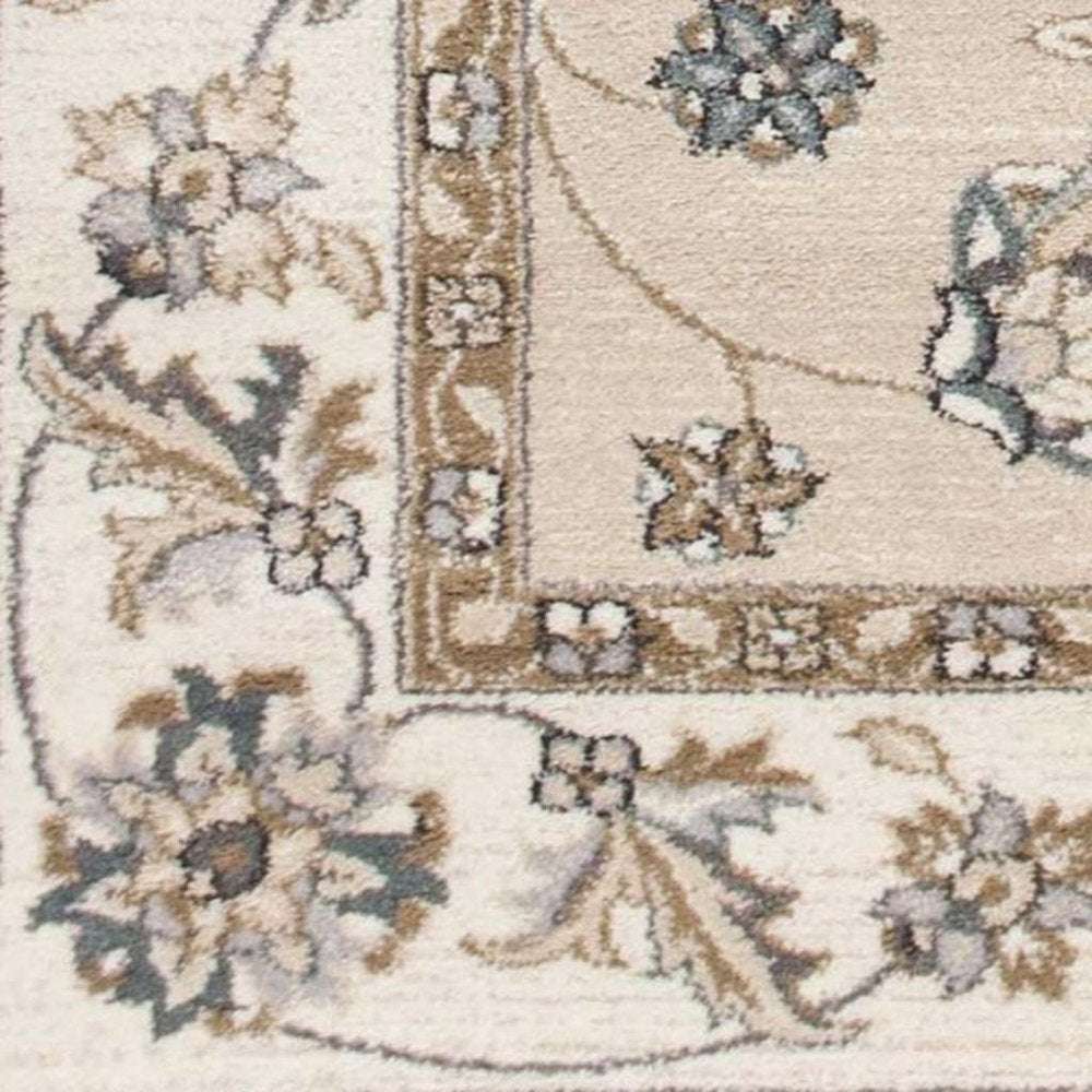 9' X 12' Beige And Ivory Floral Medallion Area Rug