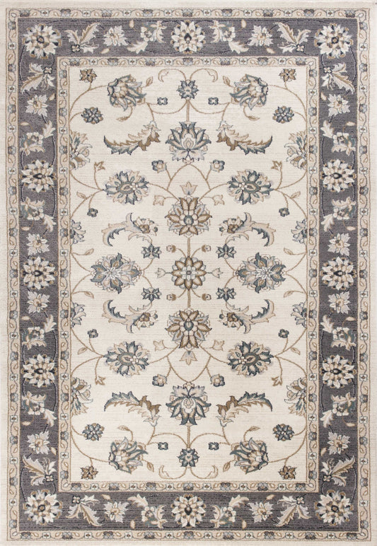 8' Ivory Grey Floral Round Indoor Area Rug