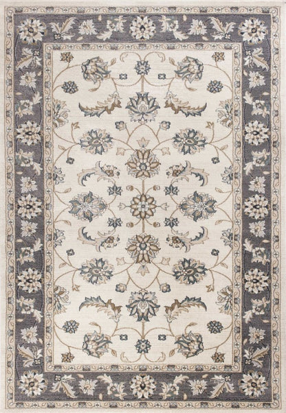 8' Ivory And Gray Floral Medallion Round Rug
