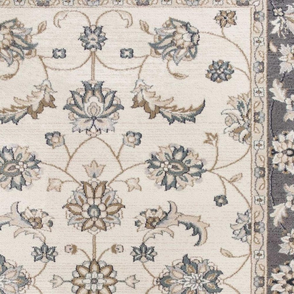 8' Ivory And Gray Floral Medallion Round Rug