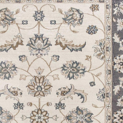 8' Ivory And Gray Floral Medallion Round Rug
