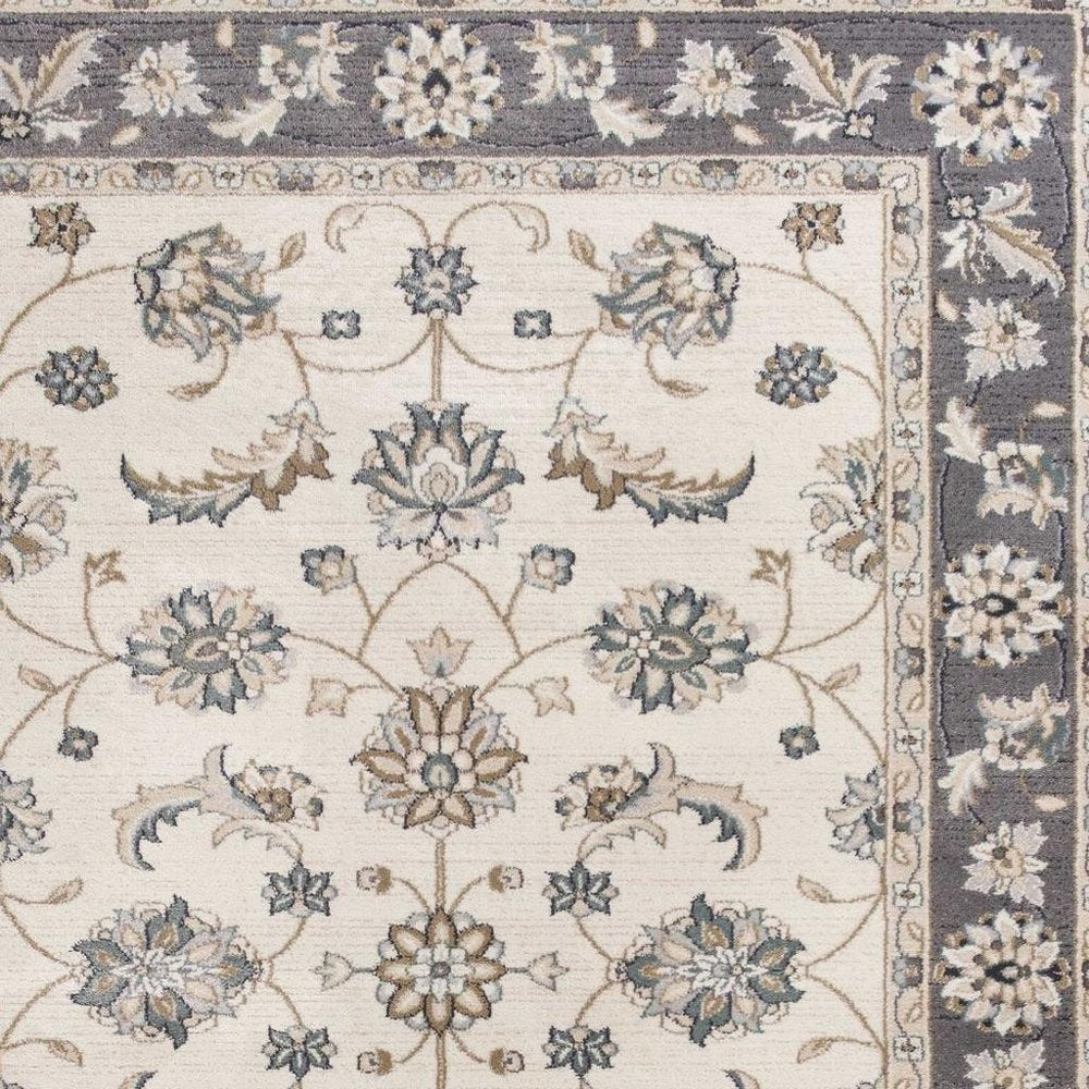 8' Ivory And Gray Floral Medallion Round Rug