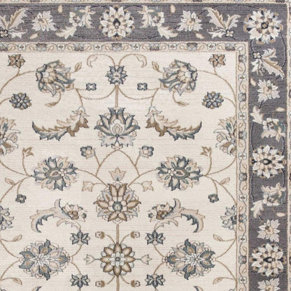 8' Ivory And Gray Floral Medallion Round Rug