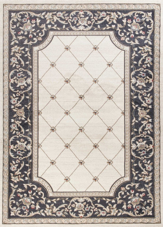 9' X 12' Ivory And Gray Floral Area Rug