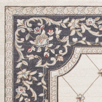 9' X 12' Ivory And Gray Floral Area Rug
