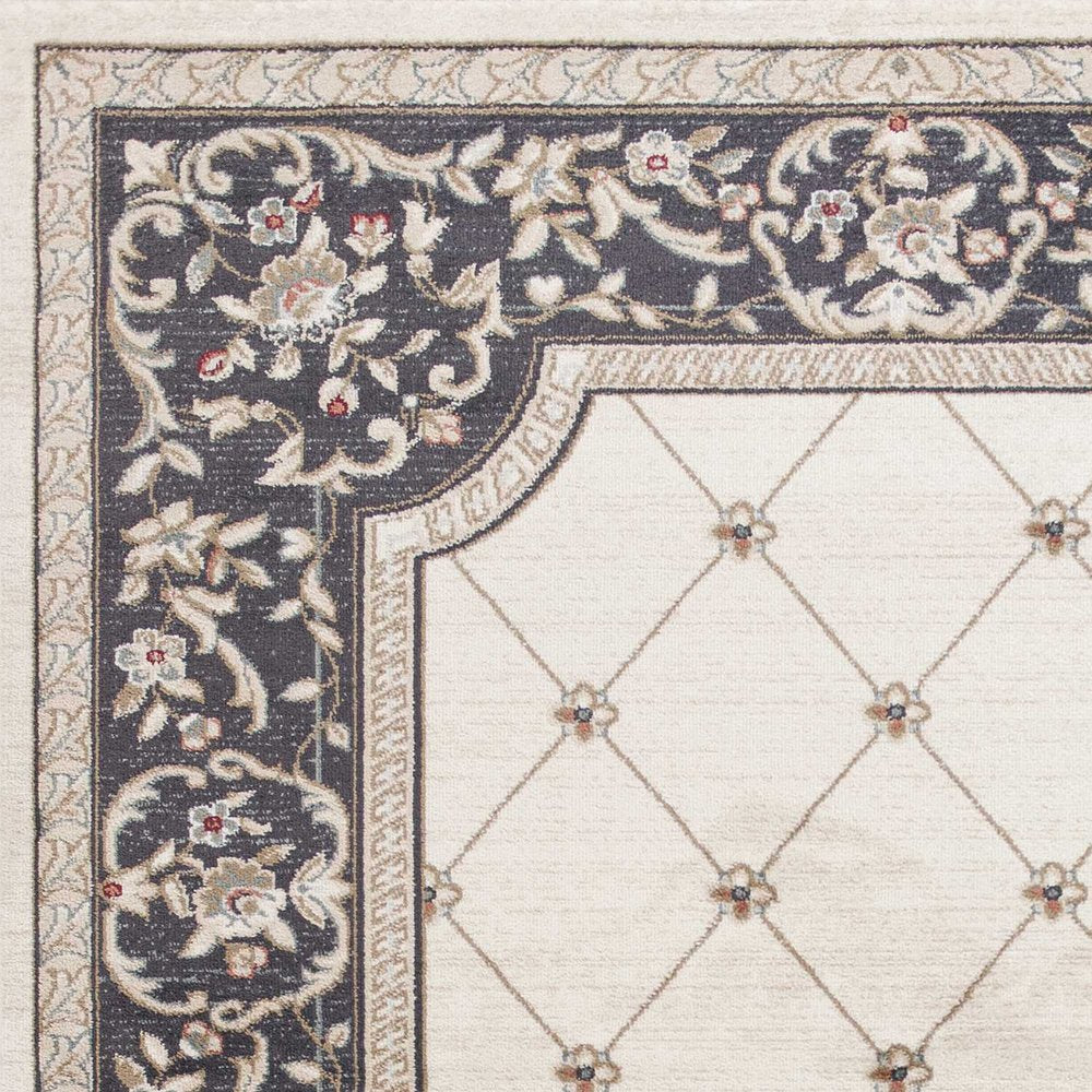 9' X 12' Ivory And Gray Floral Area Rug