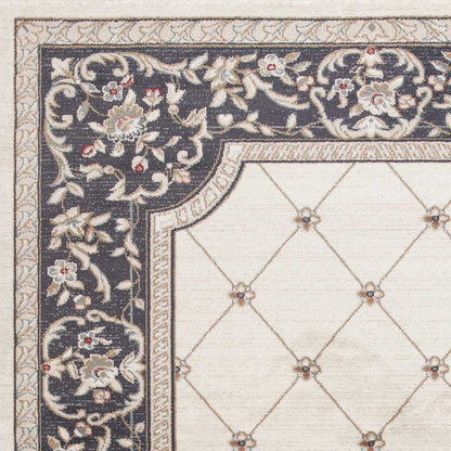 9' X 12' Ivory And Gray Floral Area Rug