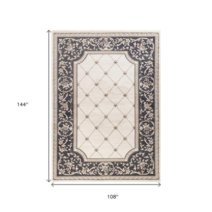 9' X 12' Ivory And Gray Floral Area Rug