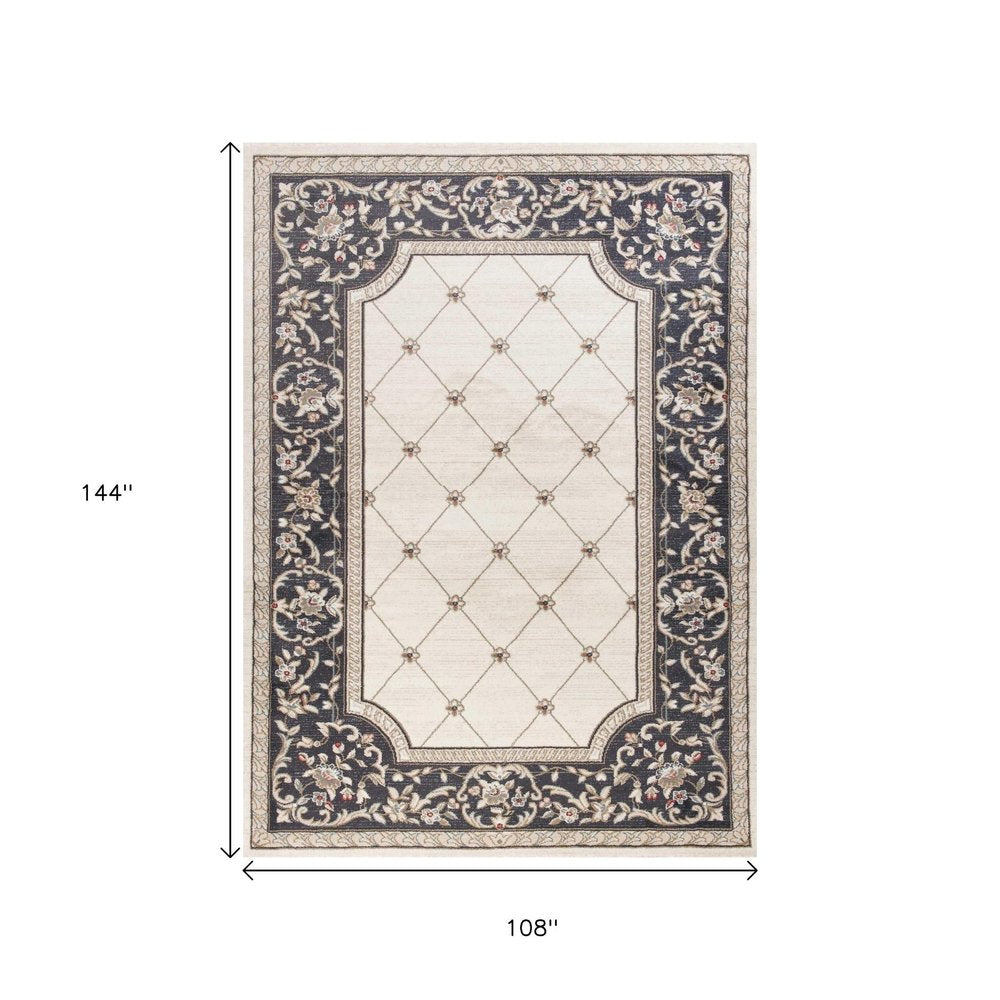 8' X 10' Ivory And Gray Floral Area Rug