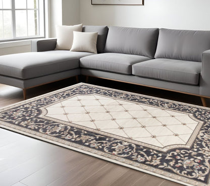 8' X 10' Ivory And Gray Floral Area Rug
