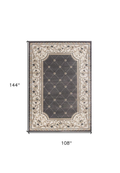 9' X 12' Gray And Ivory Floral Area Rug