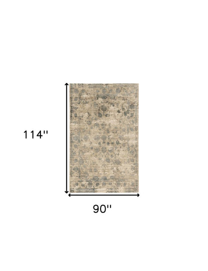 5' X 7' Beige And Blue Floral Medallion Hand Loomed Area Rug