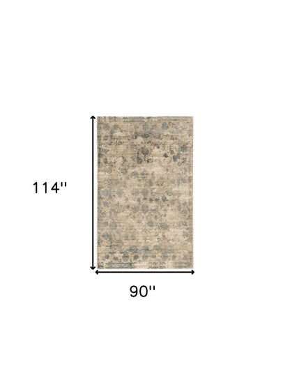 5' X 7' Beige And Blue Floral Medallion Hand Loomed Area Rug