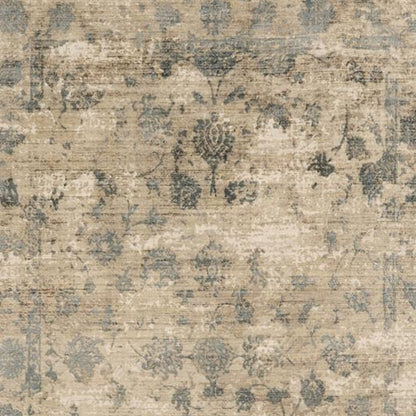 5' X 7' Beige And Blue Floral Medallion Hand Loomed Area Rug