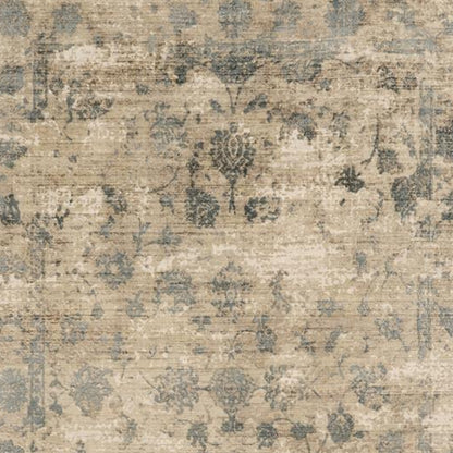 5' X 7' Beige And Blue Floral Medallion Hand Loomed Area Rug