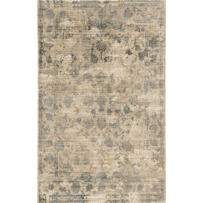 5' X 7' Beige And Blue Floral Medallion Hand Loomed Area Rug