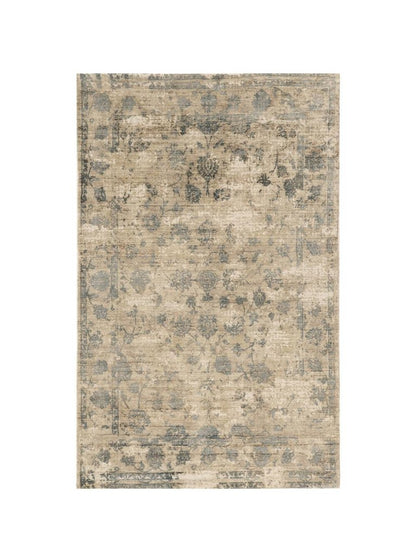 8' X 10' Beige And Blue Floral Medallion Hand Loomed Area Rug