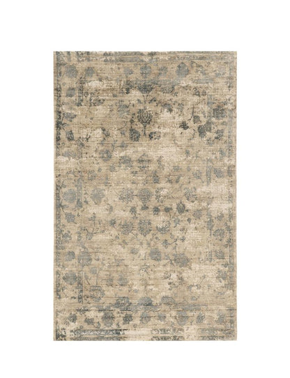 5' X 7' Beige And Blue Floral Medallion Hand Loomed Area Rug