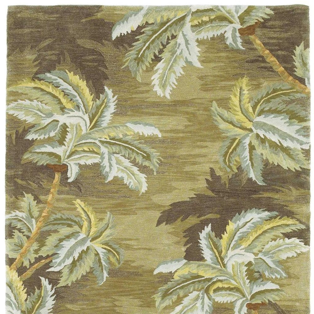 8' X 10' Moss Green And Yellow Wool Tropical Botanical Hand Tufted Area Rug