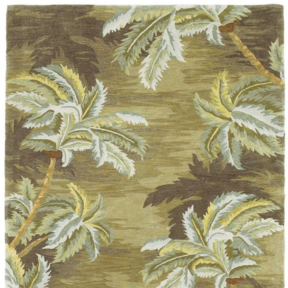 8' X 10' Moss Green And Yellow Wool Tropical Botanical Hand Tufted Area Rug