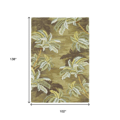 8' X 10' Moss Green And Yellow Wool Tropical Botanical Hand Tufted Area Rug