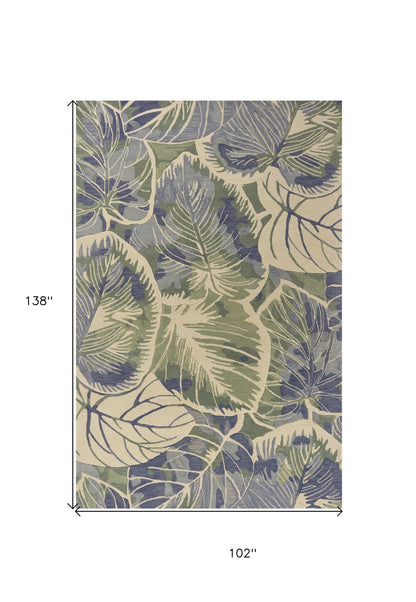 5' X 8' Blue Green Hand Tufted Caladium Indoor Area Rug