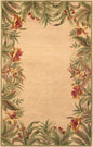 10' Beige Red And Green Wool Tropical Floral Hand Tufted Runner Rug