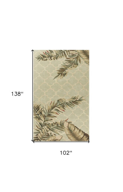 9' X 12' Sage Taupe And Green Wool Tropical Botanical Hand Tufted Area Rug