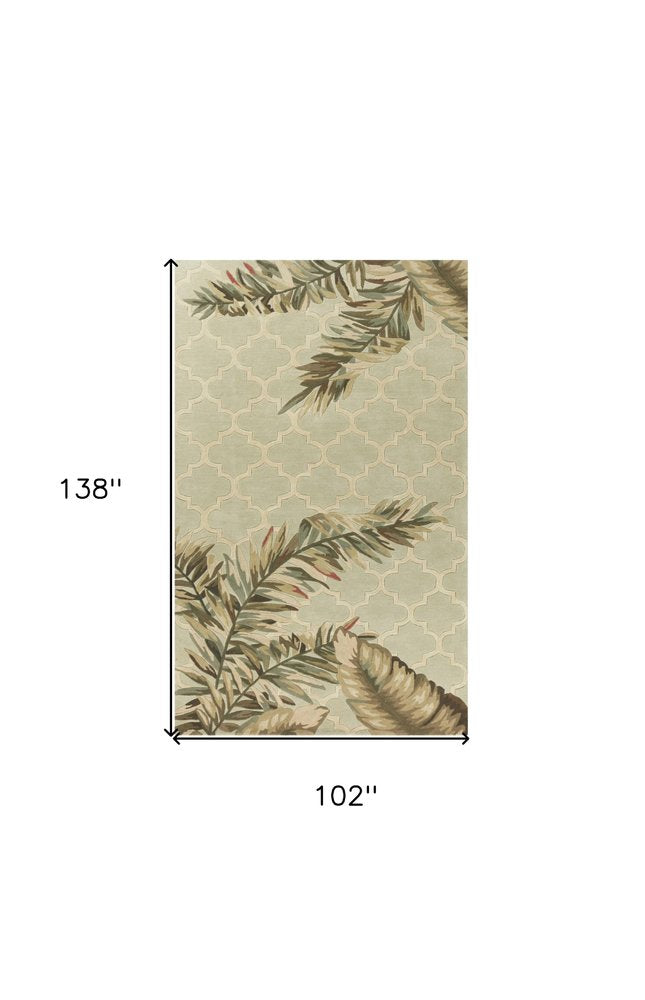9' X 12' Sage Taupe And Green Wool Tropical Botanical Hand Tufted Area Rug