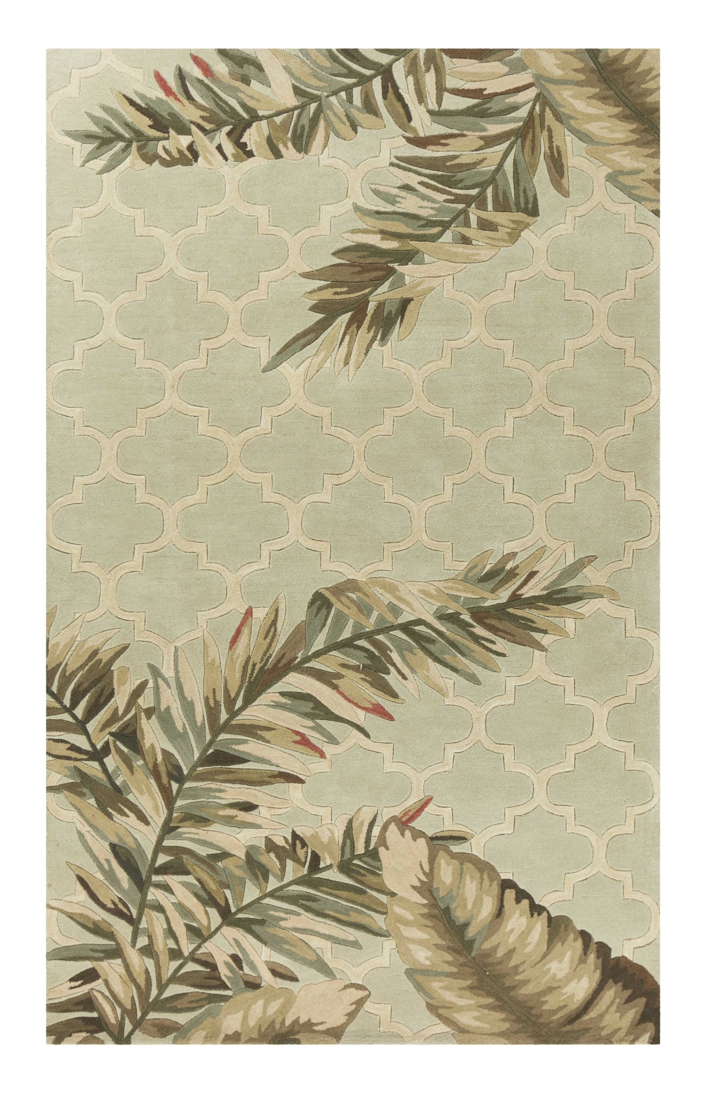 2' X 10' Sage Tropical Leaves Mosaic Wool Indoor Runner Rug