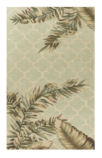9' X 12' Sage Taupe And Green Wool Tropical Botanical Hand Tufted Area Rug
