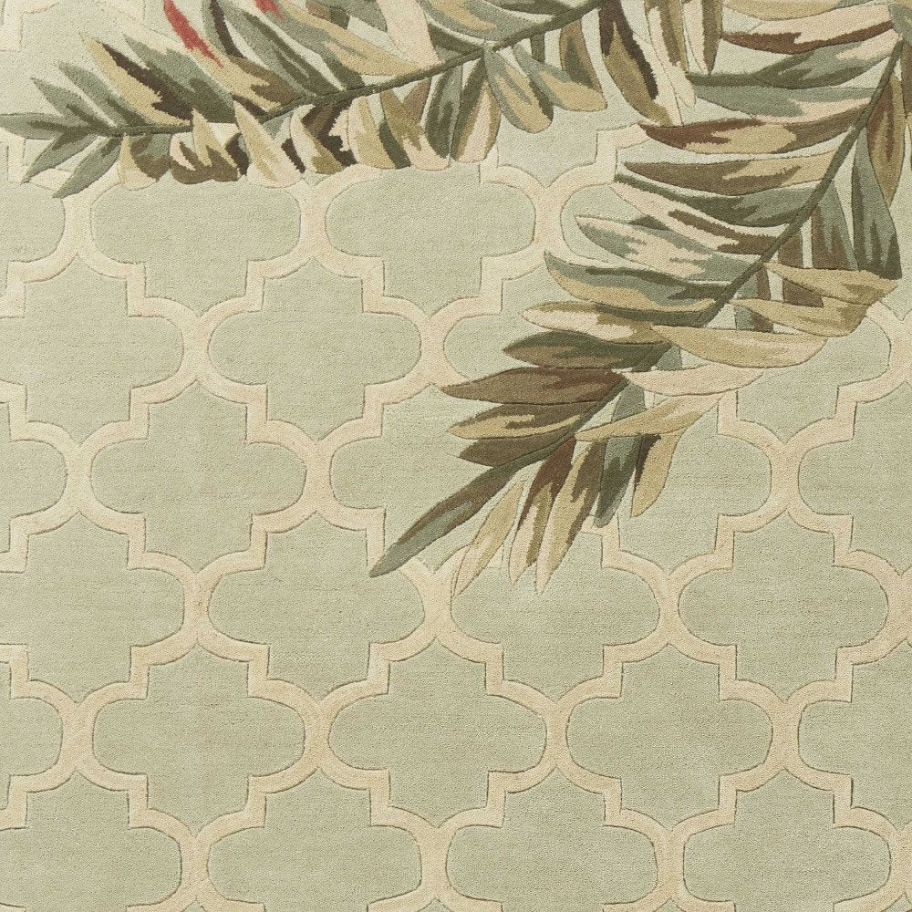 9' X 12' Sage Taupe And Green Wool Tropical Botanical Hand Tufted Area Rug