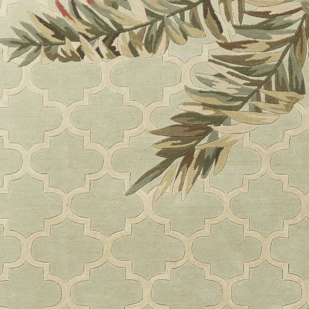 9' X 12' Sage Taupe And Green Wool Tropical Botanical Hand Tufted Area Rug