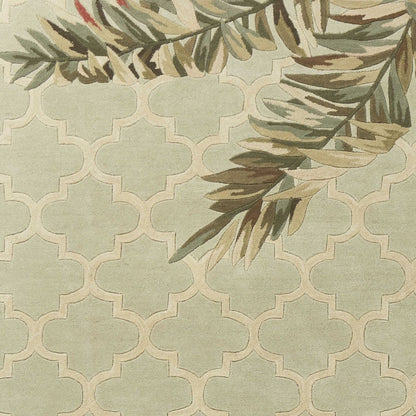 9' X 12' Sage Taupe And Green Wool Tropical Botanical Hand Tufted Area Rug