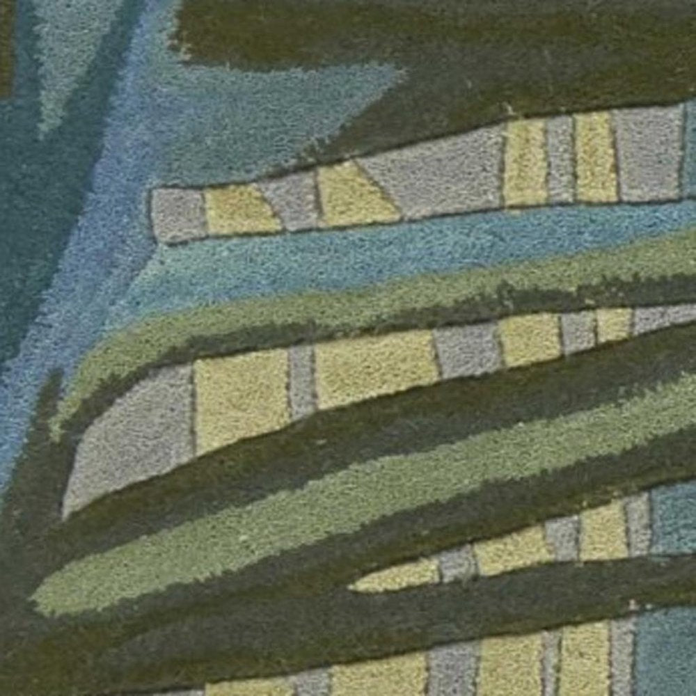5' X 8' Blue And Gray Wool Tropical Botanical Hand Tufted Area Rug