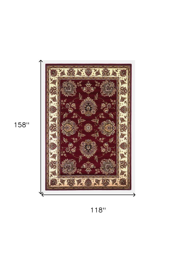 7' Red And Ivory Floral Medallion Octagon Rug