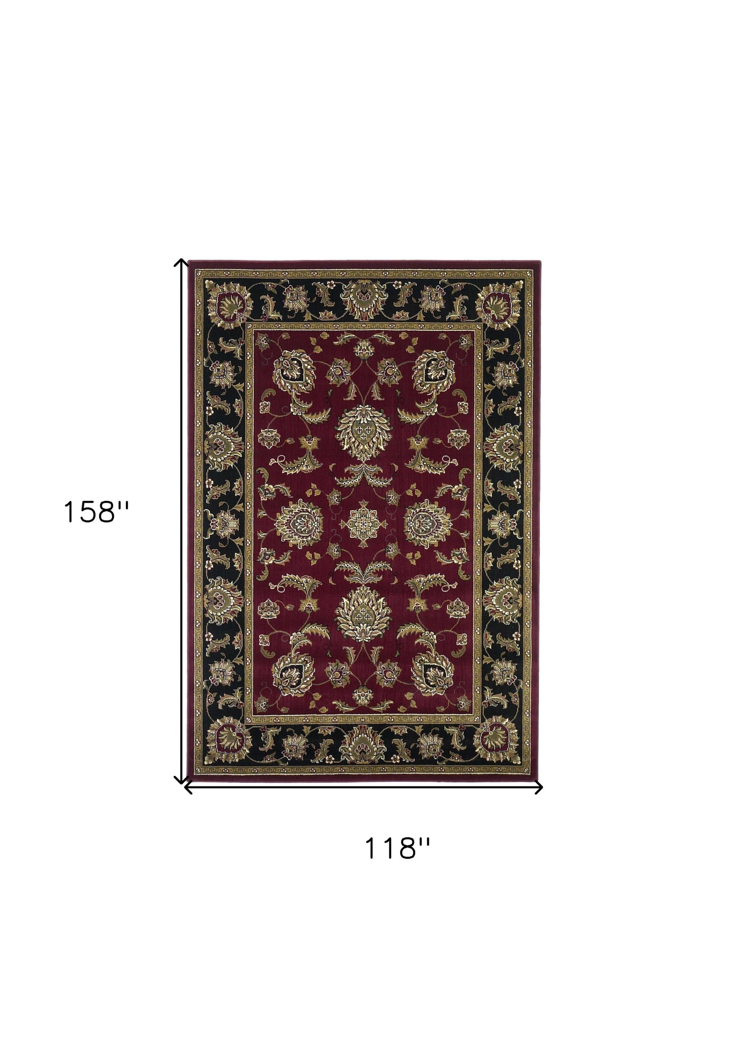 7' Octagon Red Or Black Floral Vines Bordered Indoor Area Rug