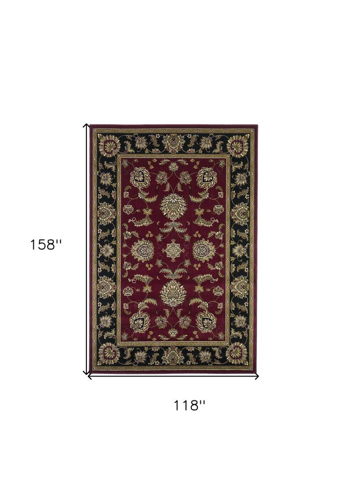 10' X 13' Red Black And Gold Floral Medallion Area Rug