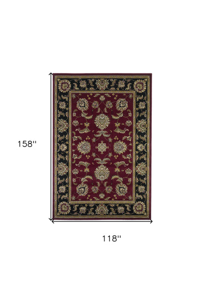7' Red Black And Gold Floral Medallion Octagon Rug