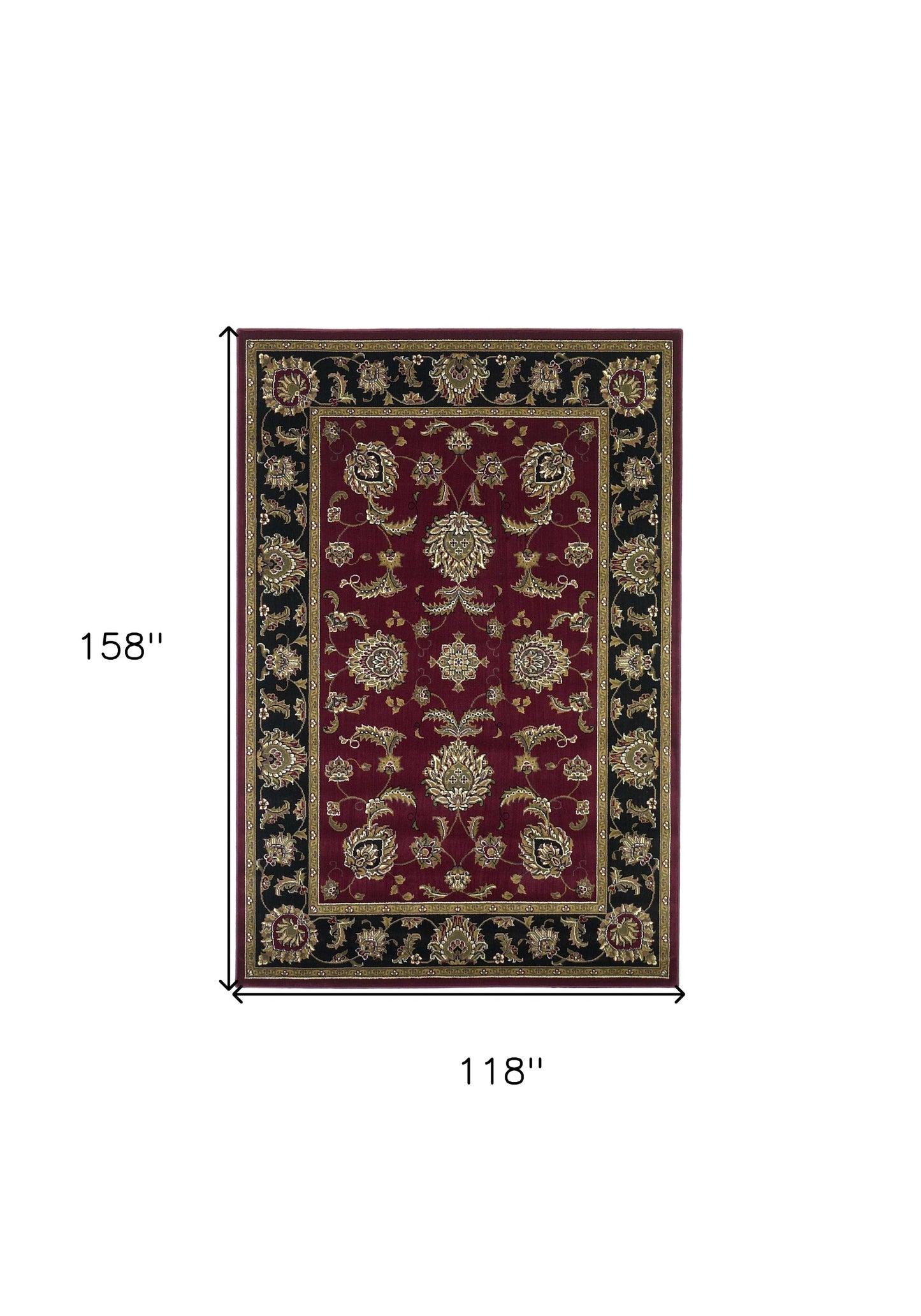 7' Red Black And Gold Floral Medallion Octagon Rug