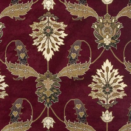 7' Red Beige And Brown Floral Vines Octagon Rug