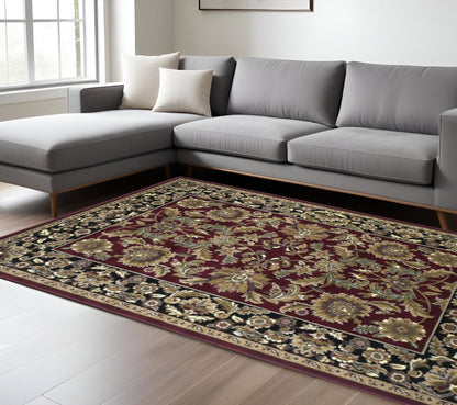 5' X 8' Red And Black Floral Medallion Area Rug