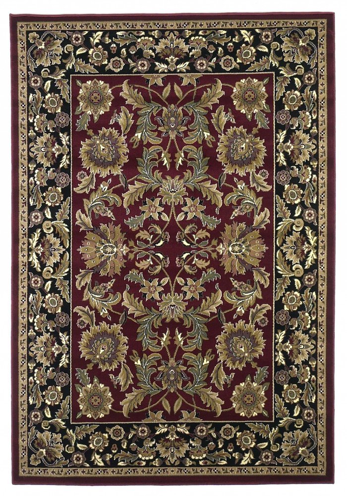 5' X 8' Red And Black Floral Medallion Area Rug